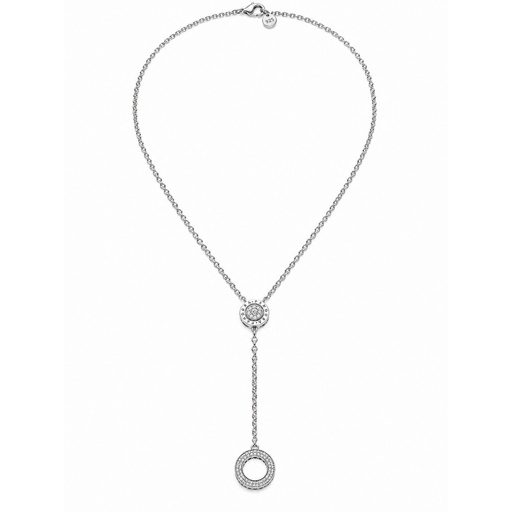 PANDORA 397445CZ Signature Logo Pave Circle Y Necklace Sterling Silver 925 28.5"
